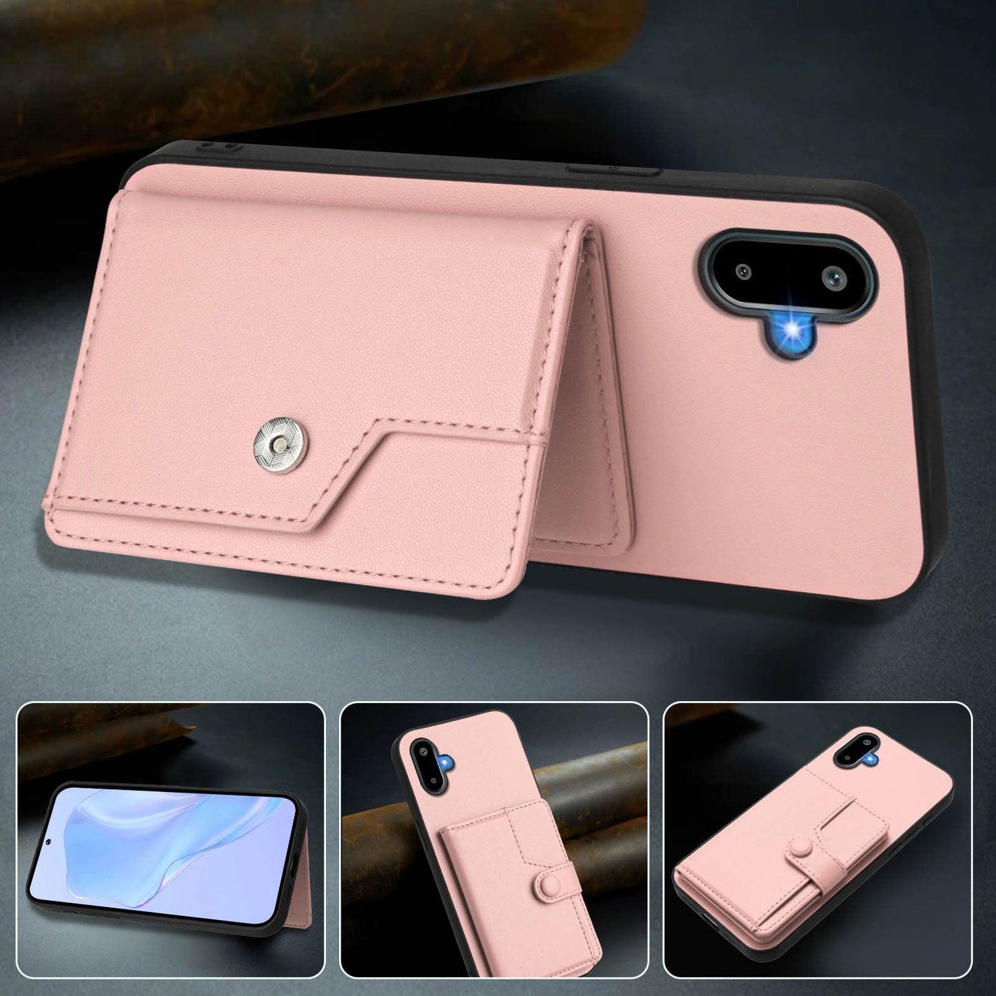For Samsung Galaxy M06 5G / Galaxy F06 5G Case RFID Blocking Card Holder Kickstand TPU + PU Leather Phone Back Cover - Rose Gold