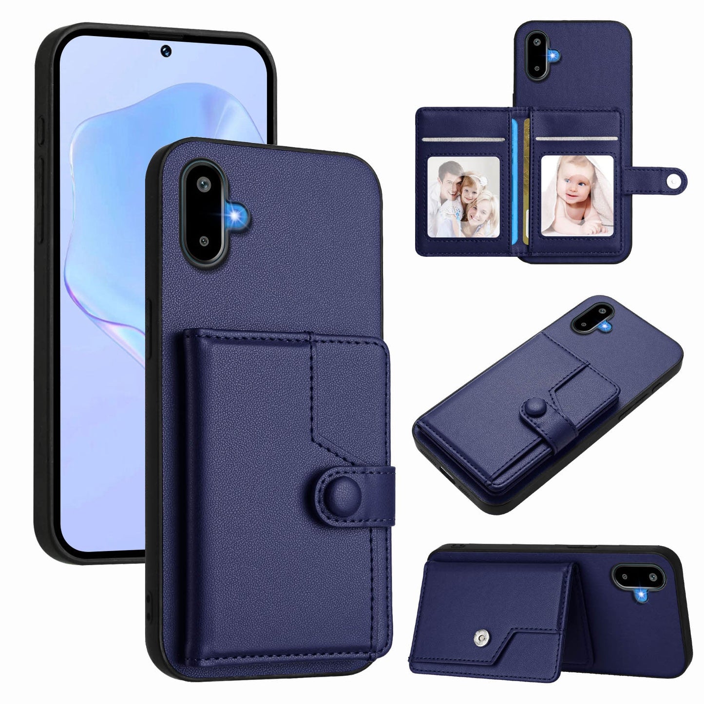 For Samsung Galaxy M06 5G / Galaxy F06 5G Case RFID Blocking Card Holder Kickstand TPU + PU Leather Phone Back Cover - Blue