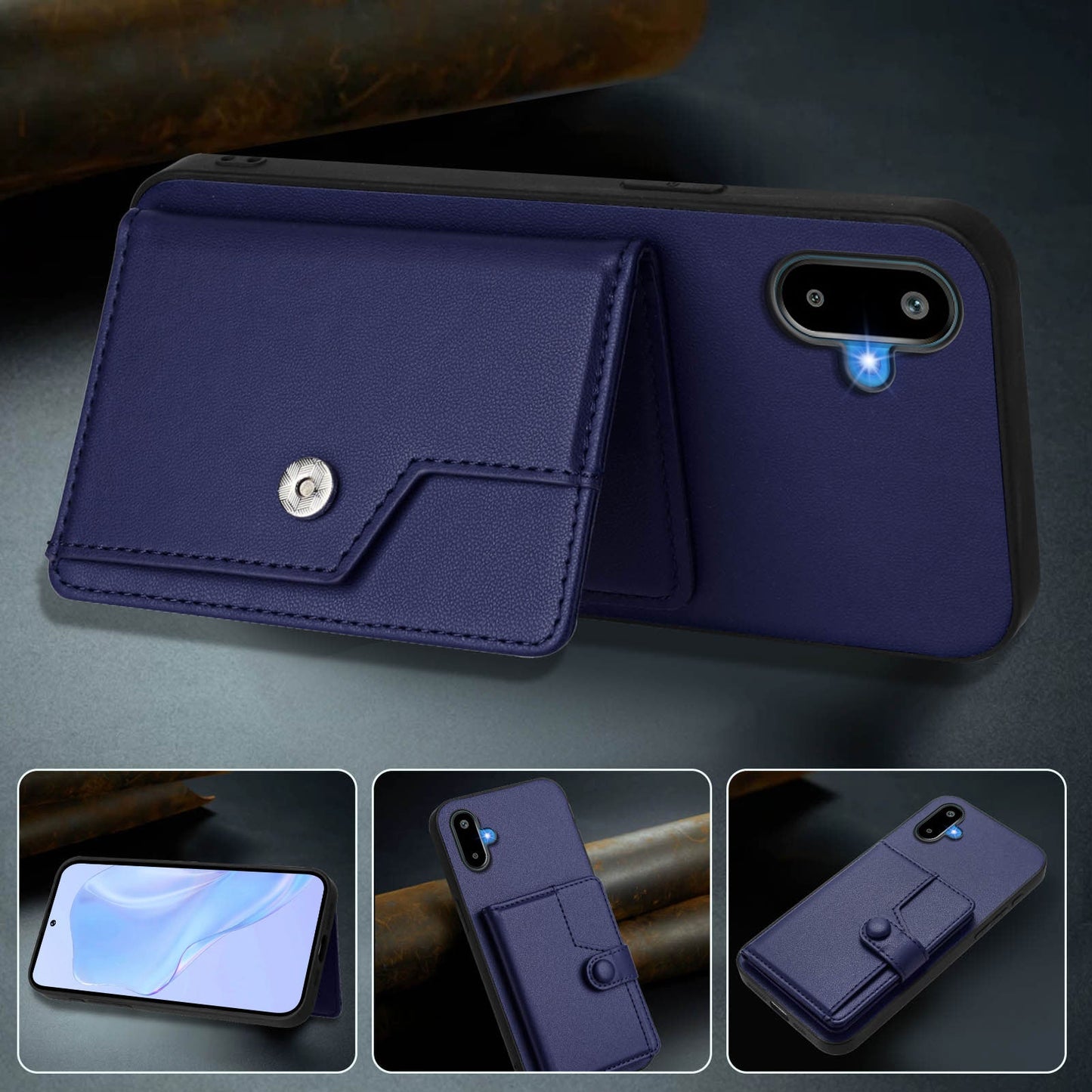For Samsung Galaxy M06 5G / Galaxy F06 5G Case RFID Blocking Card Holder Kickstand TPU + PU Leather Phone Back Cover - Blue