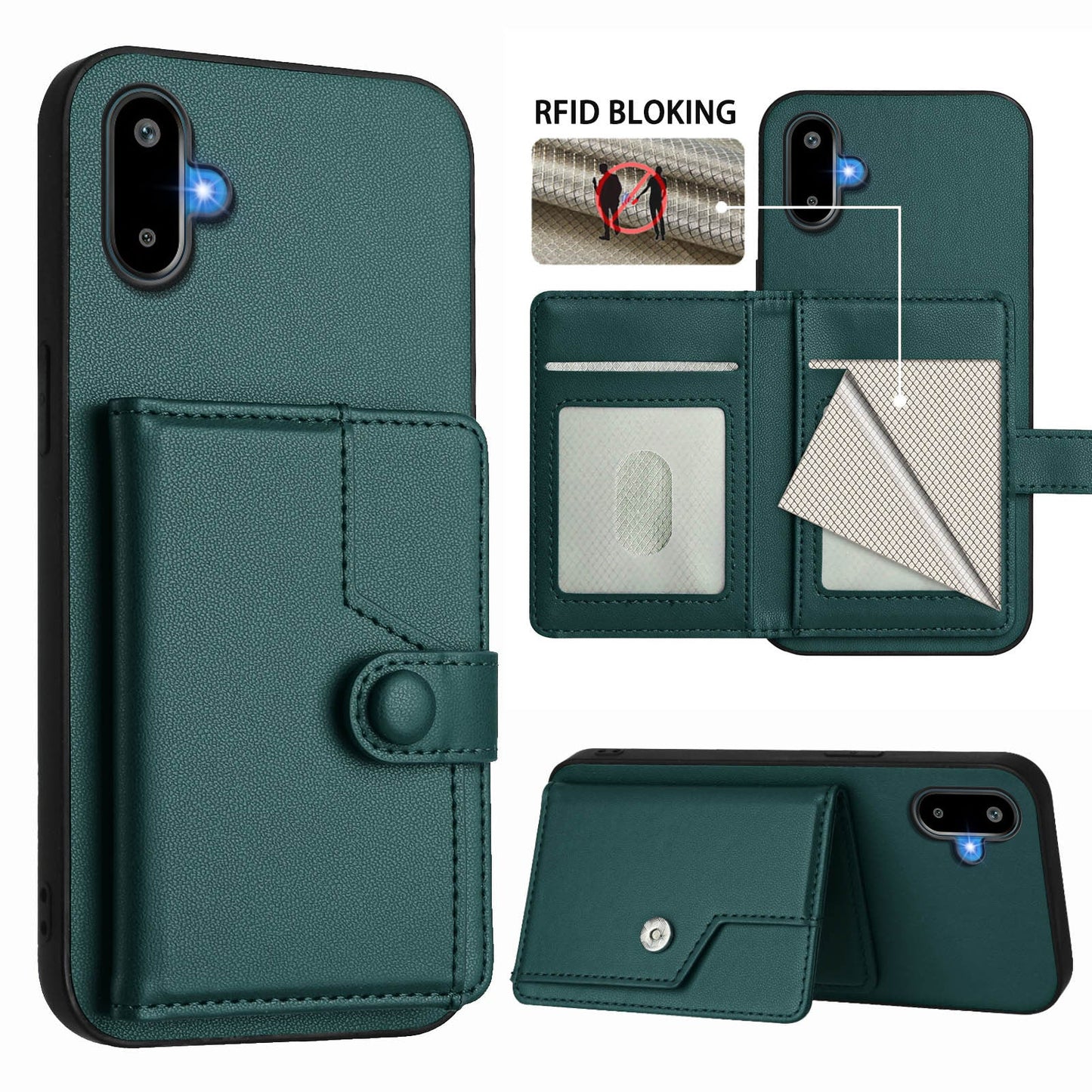 For Samsung Galaxy M06 5G / Galaxy F06 5G Case RFID Blocking Card Holder Kickstand TPU + PU Leather Phone Back Cover - Green