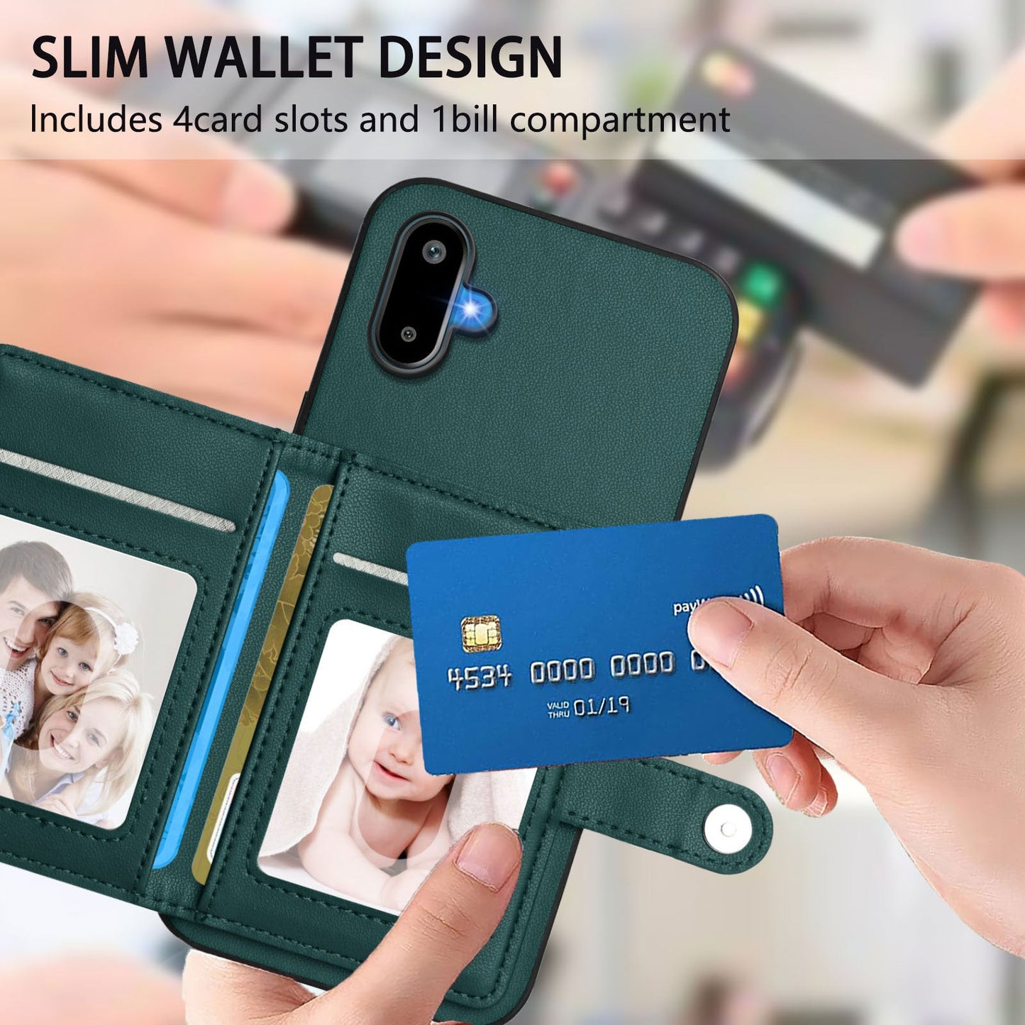 For Samsung Galaxy M06 5G / Galaxy F06 5G Case RFID Blocking Card Holder Kickstand TPU + PU Leather Phone Back Cover - Green