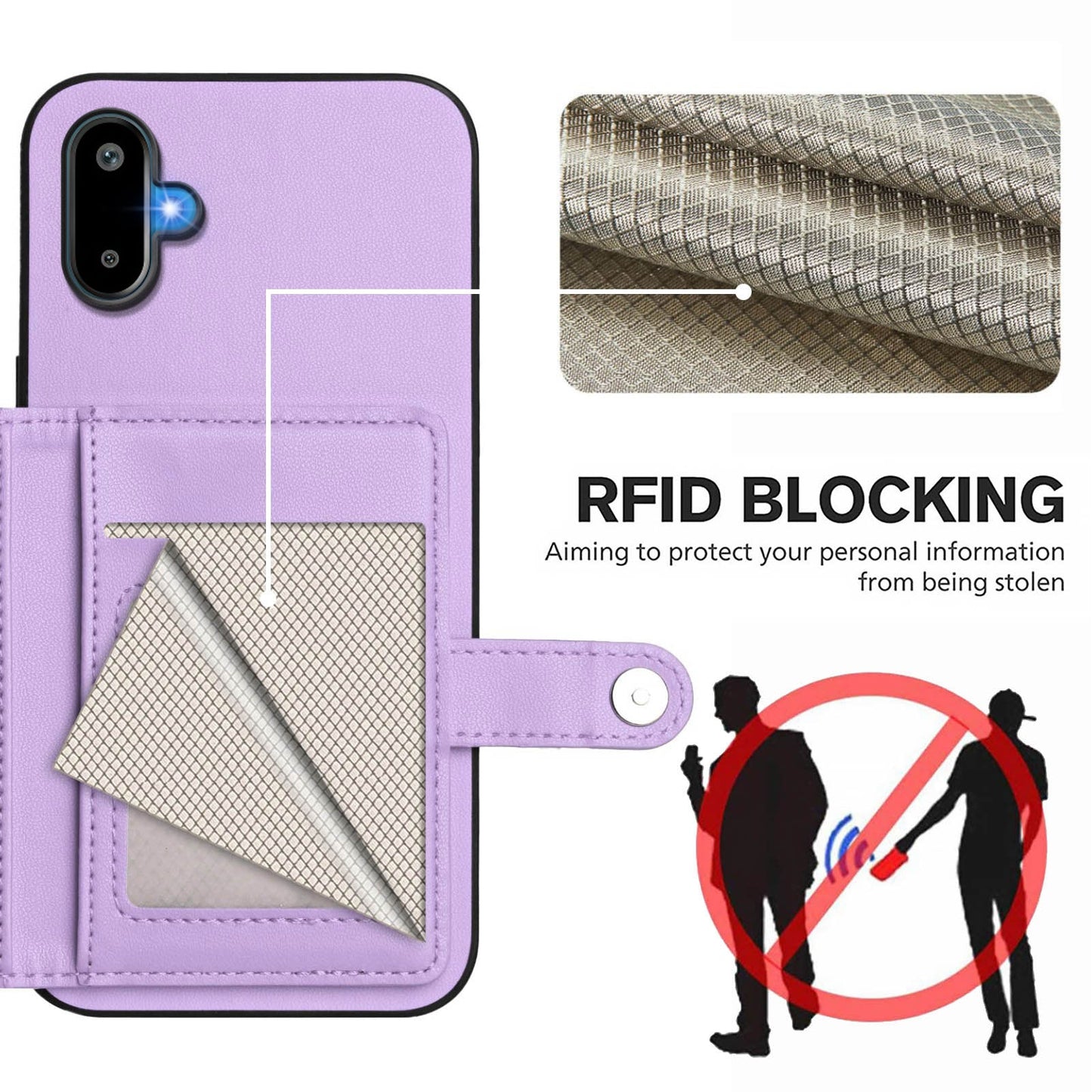 For Samsung Galaxy M06 5G / Galaxy F06 5G Case RFID Blocking Card Holder Kickstand TPU + PU Leather Phone Back Cover - Purple