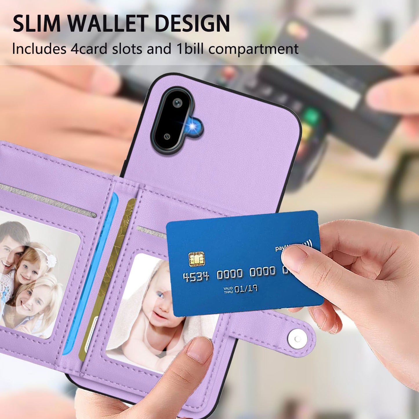 For Samsung Galaxy M06 5G / Galaxy F06 5G Case RFID Blocking Card Holder Kickstand TPU + PU Leather Phone Back Cover - Purple