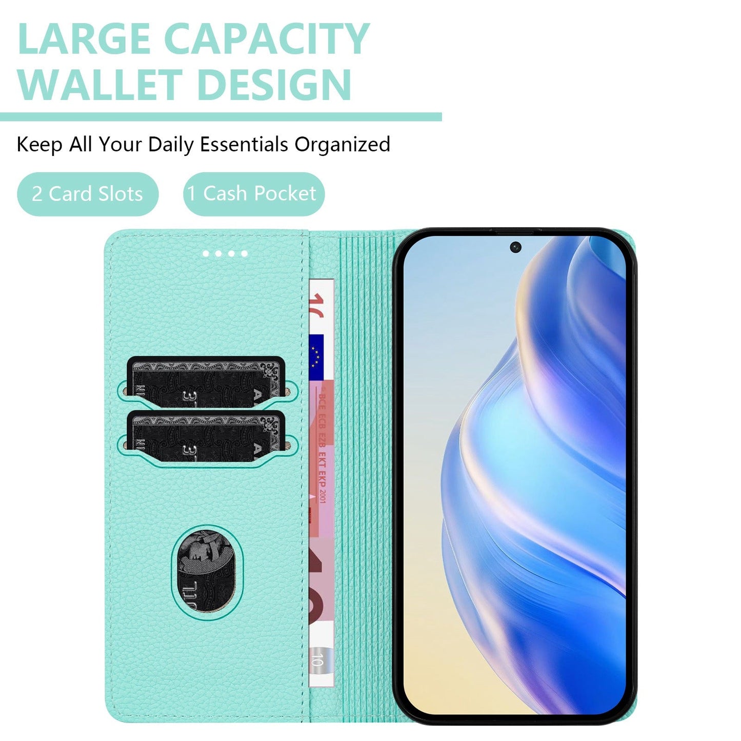 For Samsung Galaxy M16 5G / Galaxy F16 5G Wallet Case RFID Blocking Litchi Texture Leather Mobile Cover - Mint Green