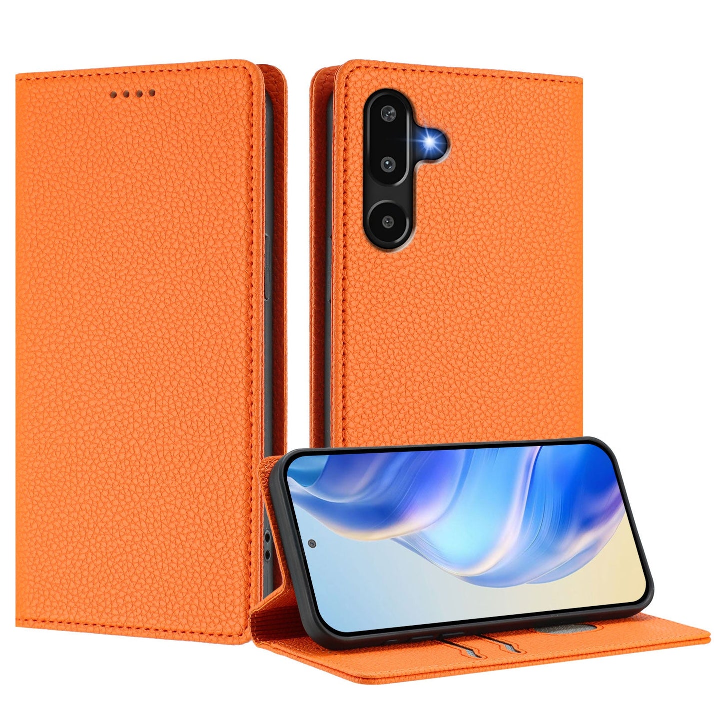 For Samsung Galaxy M16 5G / Galaxy F16 5G Wallet Case RFID Blocking Litchi Texture Leather Mobile Cover - Orange