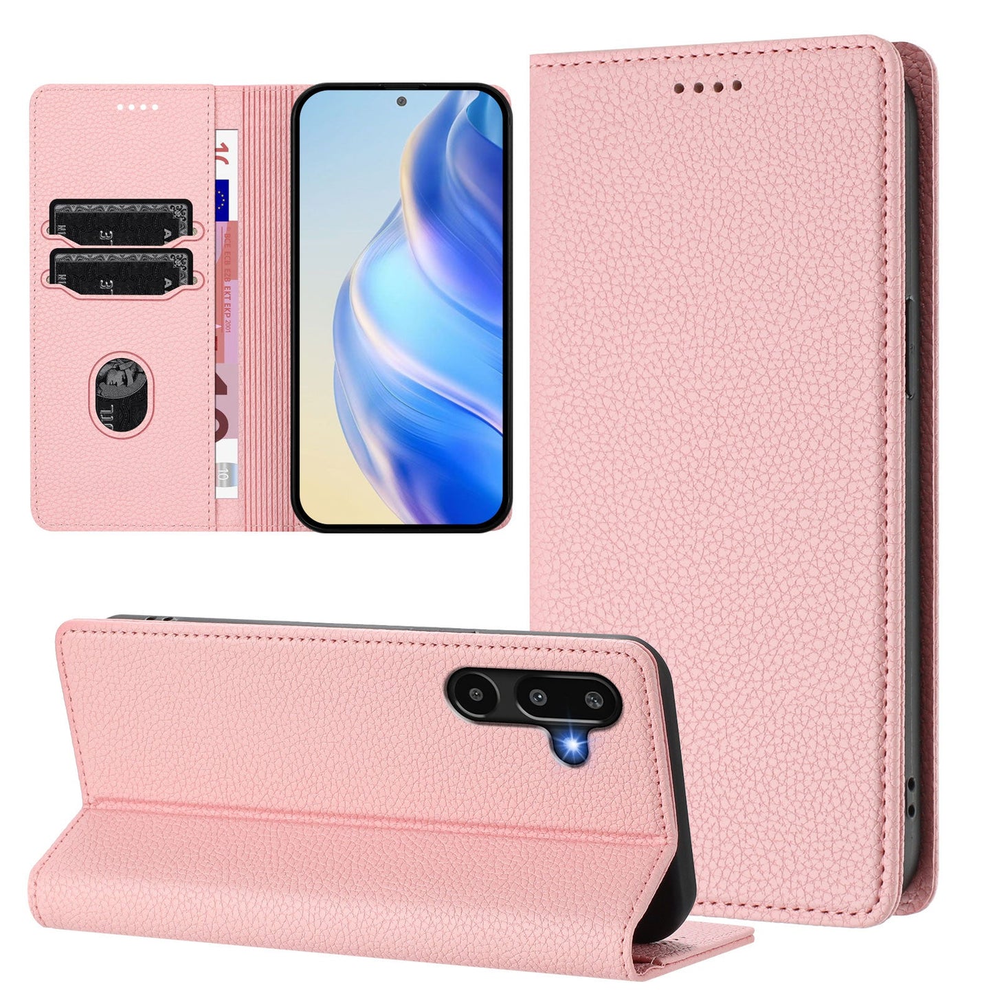 For Samsung Galaxy M16 5G / Galaxy F16 5G Wallet Case RFID Blocking Litchi Texture Leather Mobile Cover - Pink