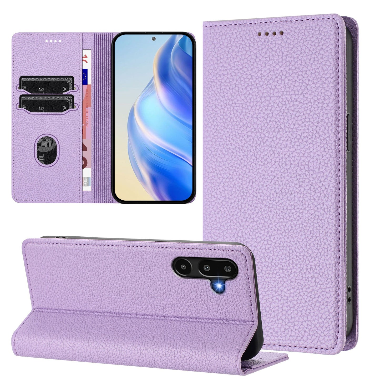 For Samsung Galaxy M16 5G / Galaxy F16 5G Wallet Case RFID Blocking Litchi Texture Leather Mobile Cover - Light Purple