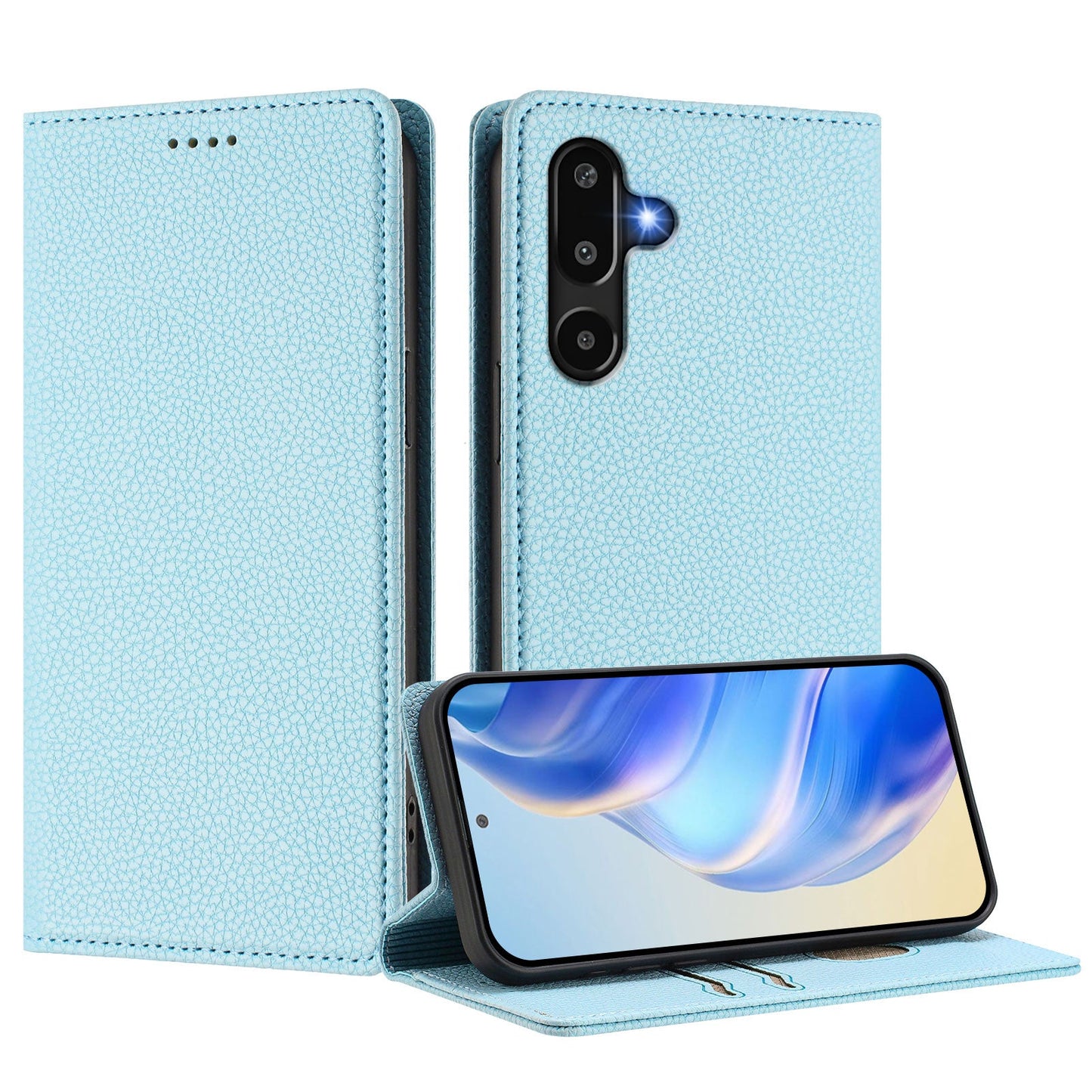 For Samsung Galaxy M16 5G / Galaxy F16 5G Wallet Case RFID Blocking Litchi Texture Leather Mobile Cover - Baby Blue