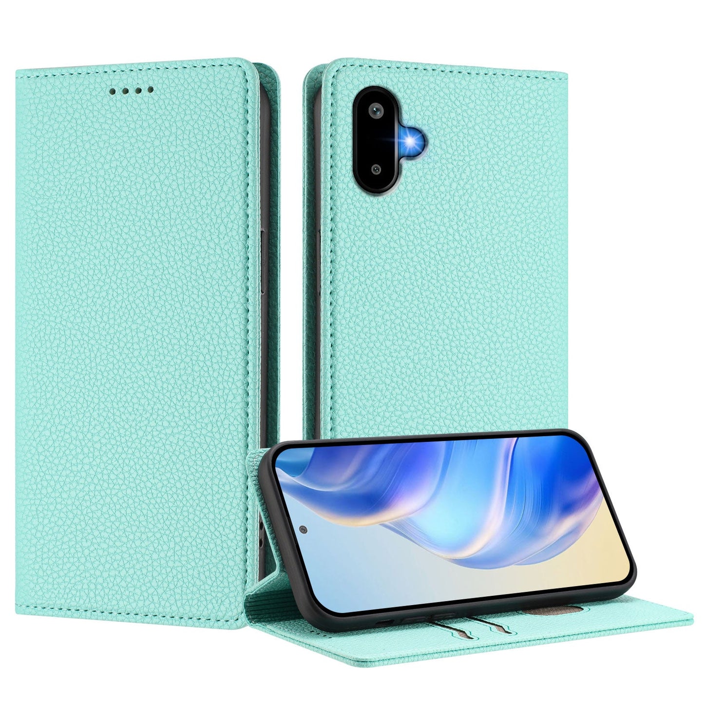 For Samsung Galaxy M06 5G / Galaxy F06 5G Wallet Case RFID Blocking Litchi Texture Leather Mobile Cover - Mint Green