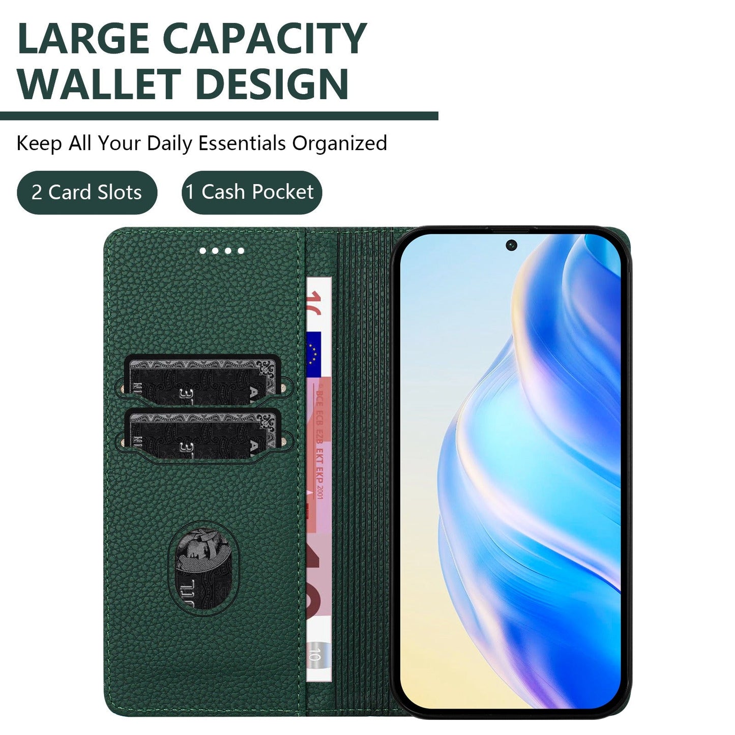 For Samsung Galaxy M06 5G / Galaxy F06 5G Wallet Case RFID Blocking Litchi Texture Leather Mobile Cover - Dark Green