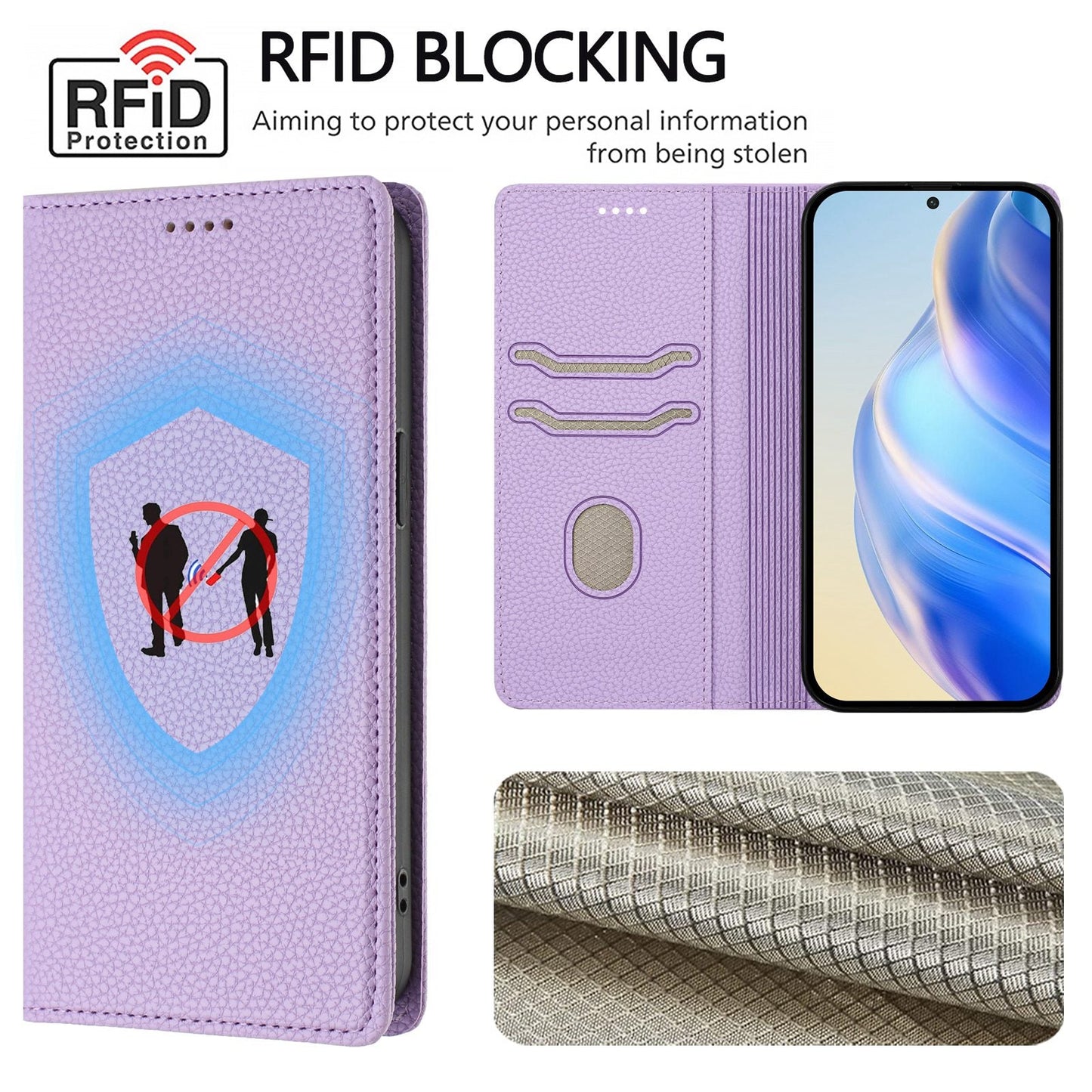For Samsung Galaxy M06 5G / Galaxy F06 5G Wallet Case RFID Blocking Litchi Texture Leather Mobile Cover - Light Purple