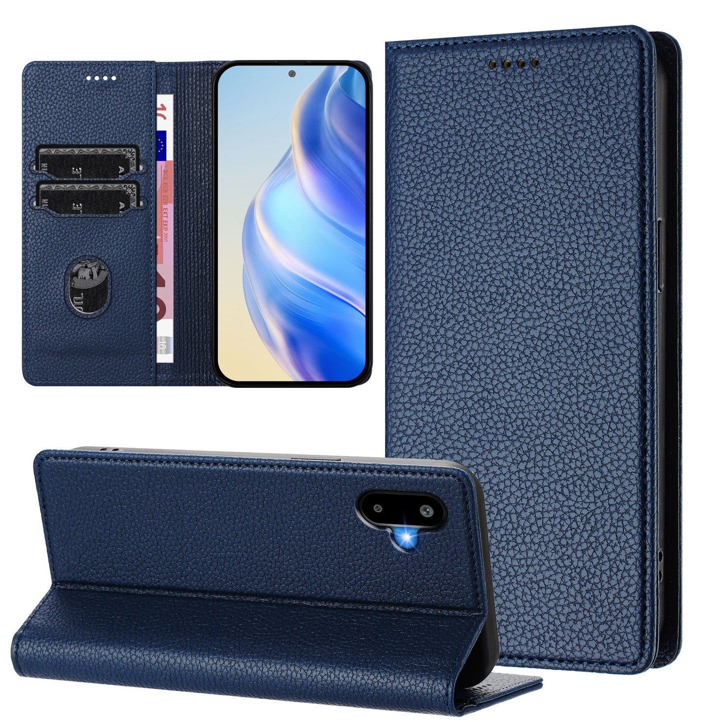 For Samsung Galaxy M06 5G / Galaxy F06 5G Wallet Case RFID Blocking Litchi Texture Leather Mobile Cover - Dark Blue