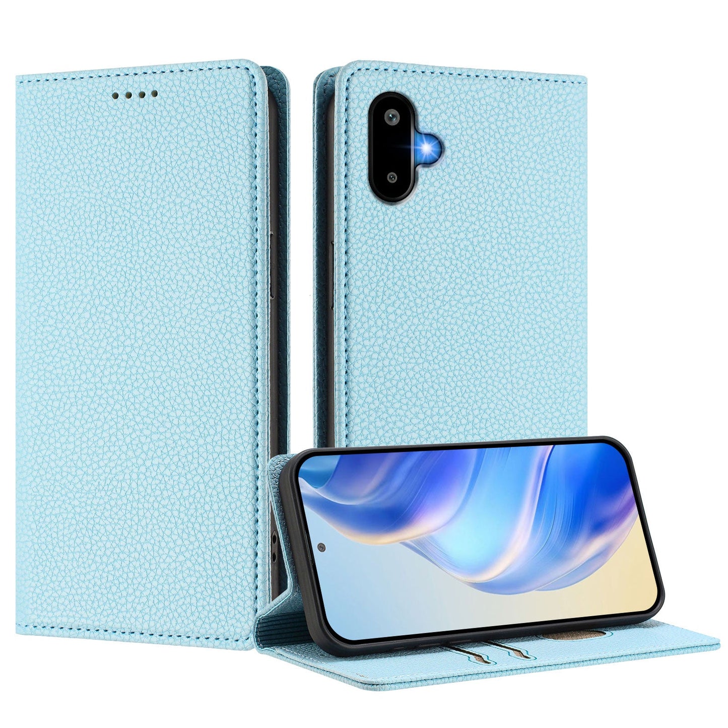 For Samsung Galaxy M06 5G / Galaxy F06 5G Wallet Case RFID Blocking Litchi Texture Leather Mobile Cover - Baby Blue