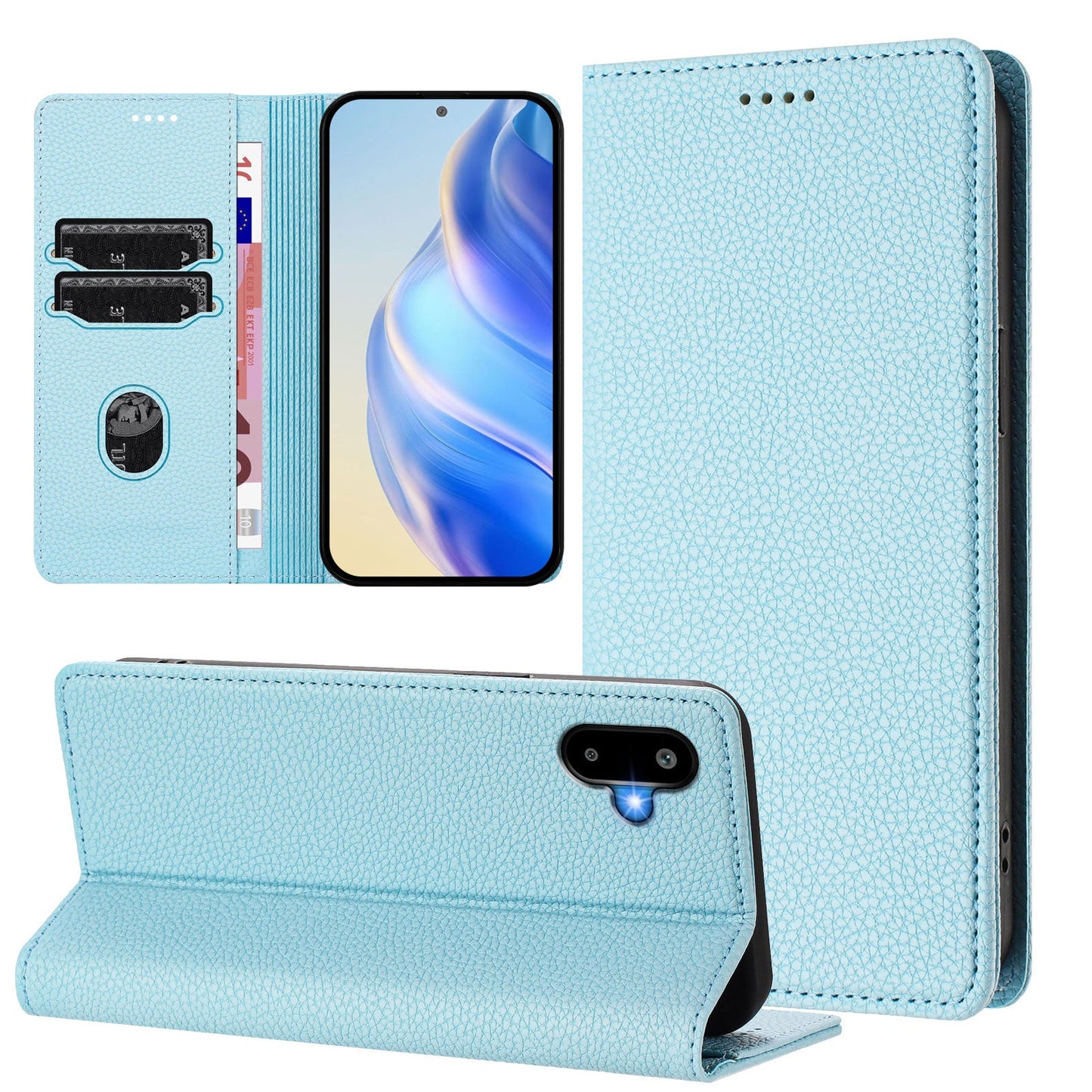 For Samsung Galaxy M06 5G / Galaxy F06 5G Wallet Case RFID Blocking Litchi Texture Leather Mobile Cover - Baby Blue