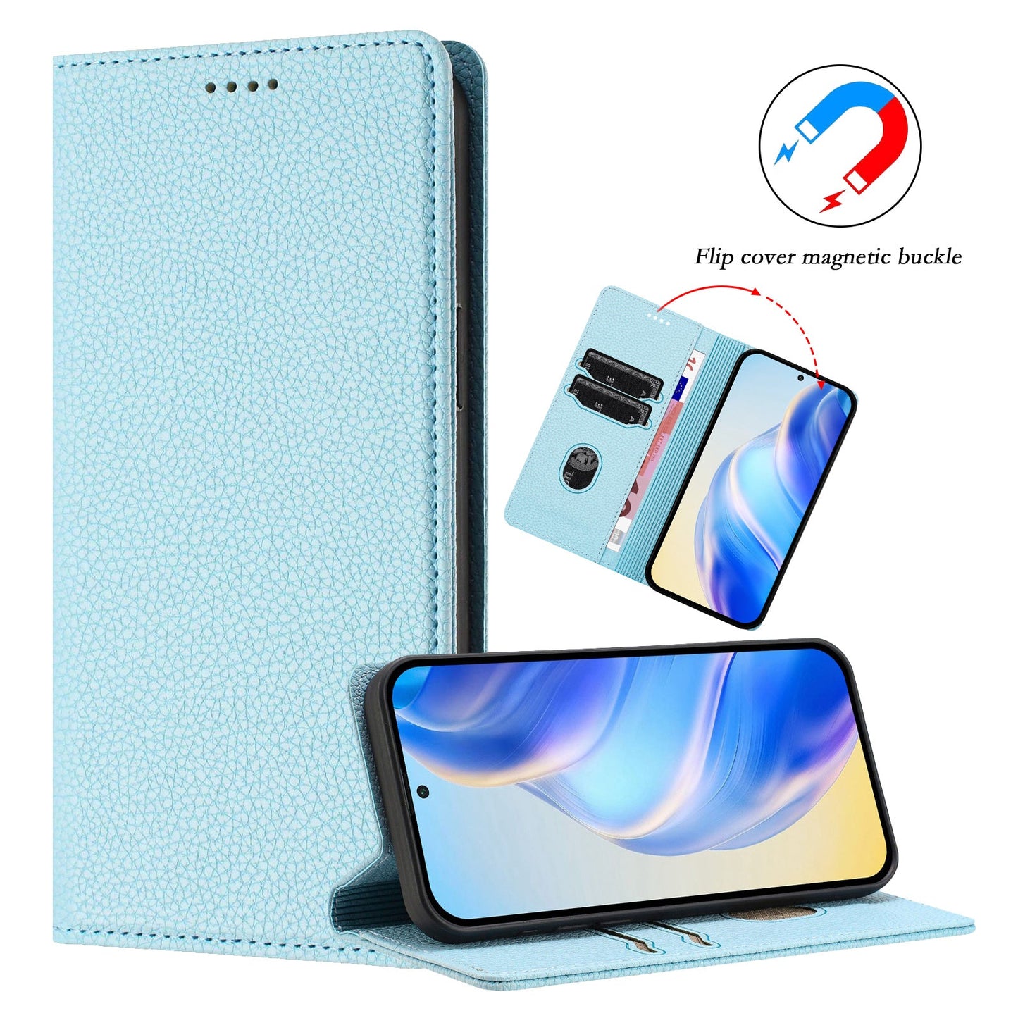For Samsung Galaxy M06 5G / Galaxy F06 5G Wallet Case RFID Blocking Litchi Texture Leather Mobile Cover - Baby Blue