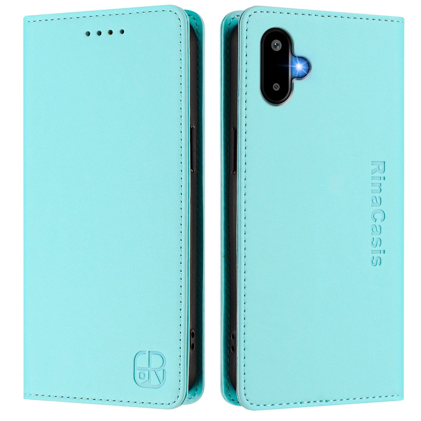 For Samsung Galaxy M06 5G / Galaxy F06 5G Leather Case RINACASIS RC01 Phone Cover with RFID Blocking Wallet Stand - Mint Green