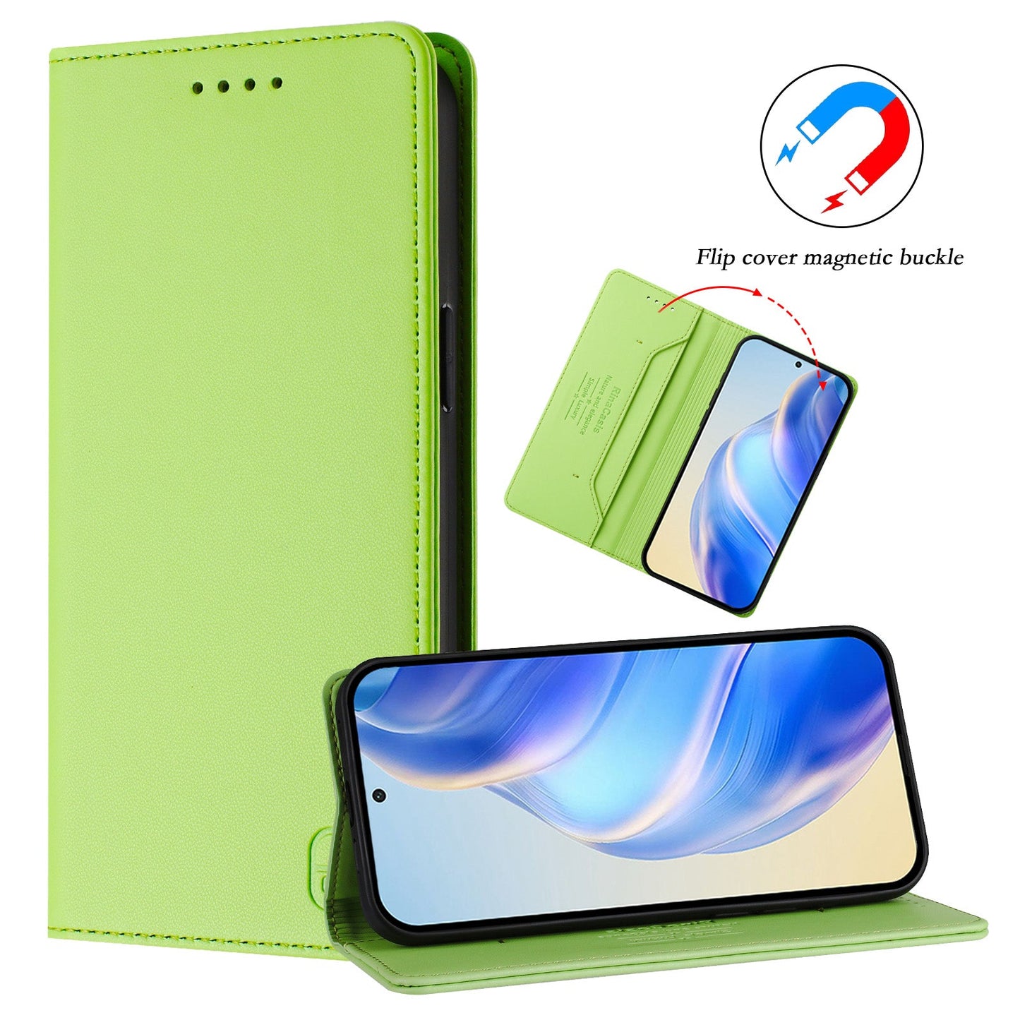 For Samsung Galaxy M06 5G / Galaxy F06 5G Leather Case RINACASIS RC01 Phone Cover with RFID Blocking Wallet Stand - Green