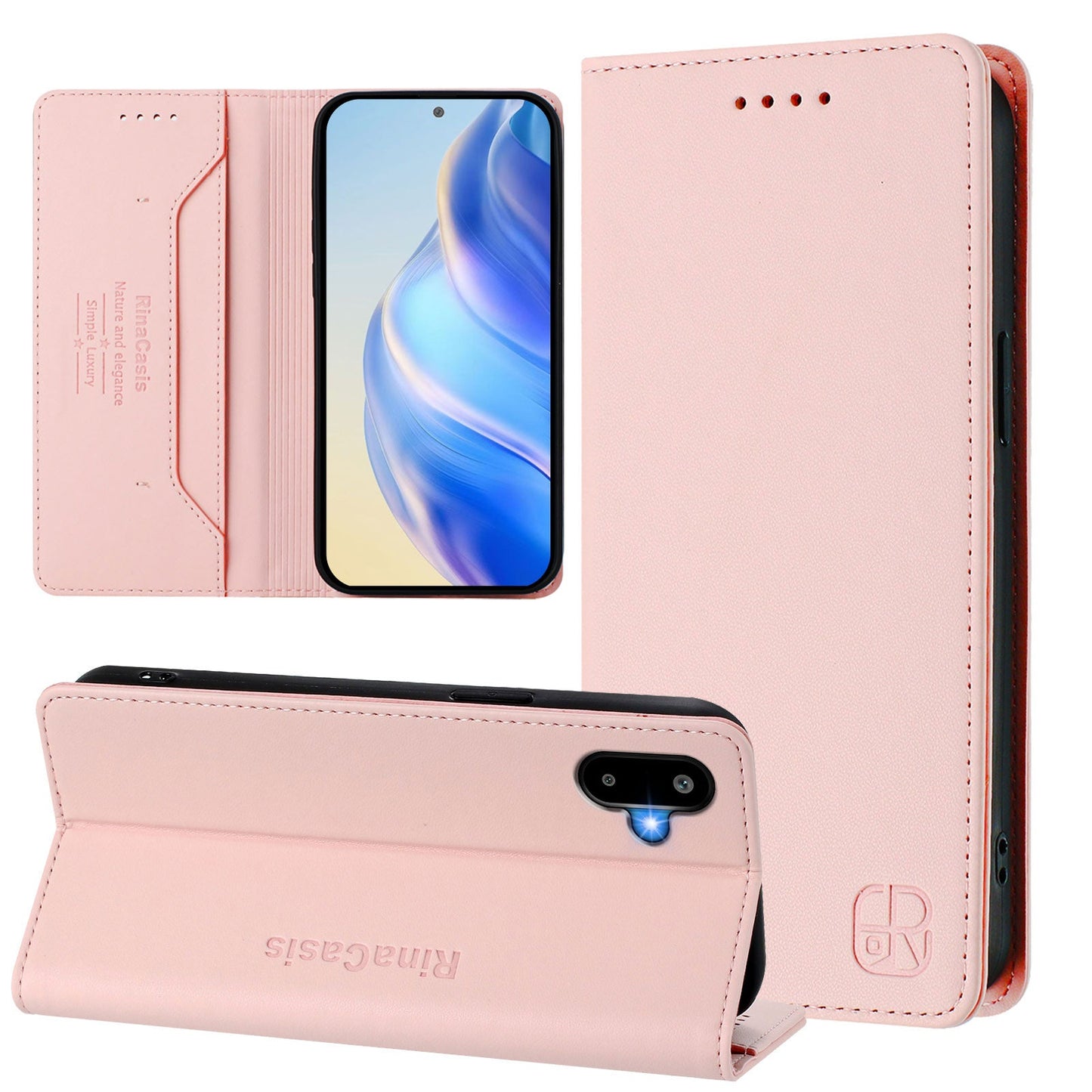For Samsung Galaxy M06 5G / Galaxy F06 5G Leather Case RINACASIS RC01 Phone Cover with RFID Blocking Wallet Stand - Pink
