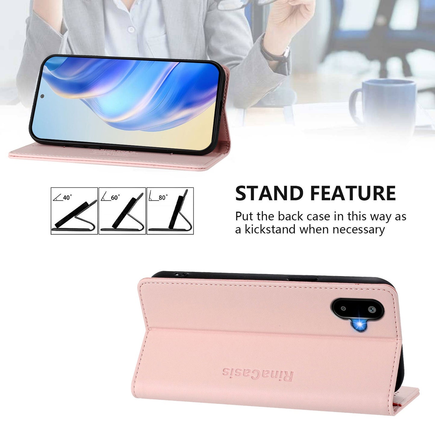 For Samsung Galaxy M06 5G / Galaxy F06 5G Leather Case RINACASIS RC01 Phone Cover with RFID Blocking Wallet Stand - Pink