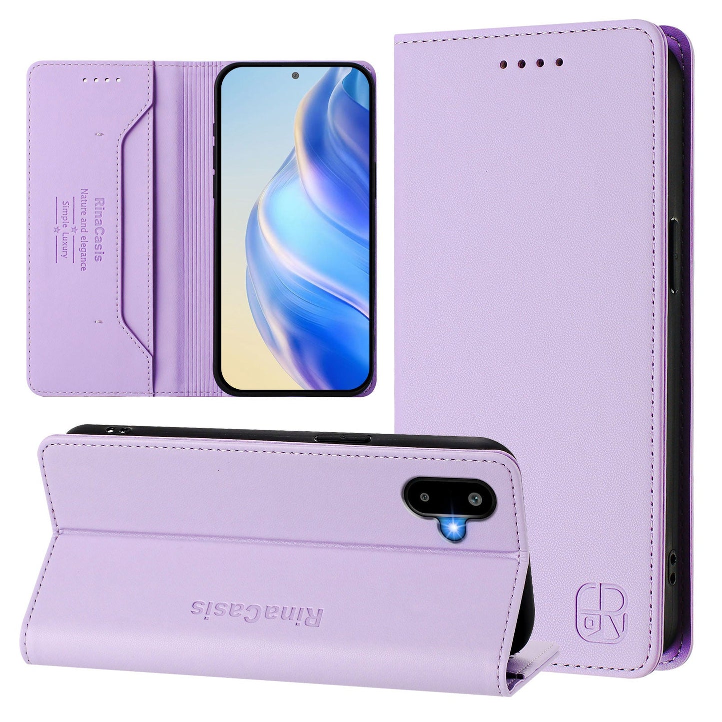 For Samsung Galaxy M06 5G / Galaxy F06 5G Leather Case RINACASIS RC01 Phone Cover with RFID Blocking Wallet Stand - Light Purple