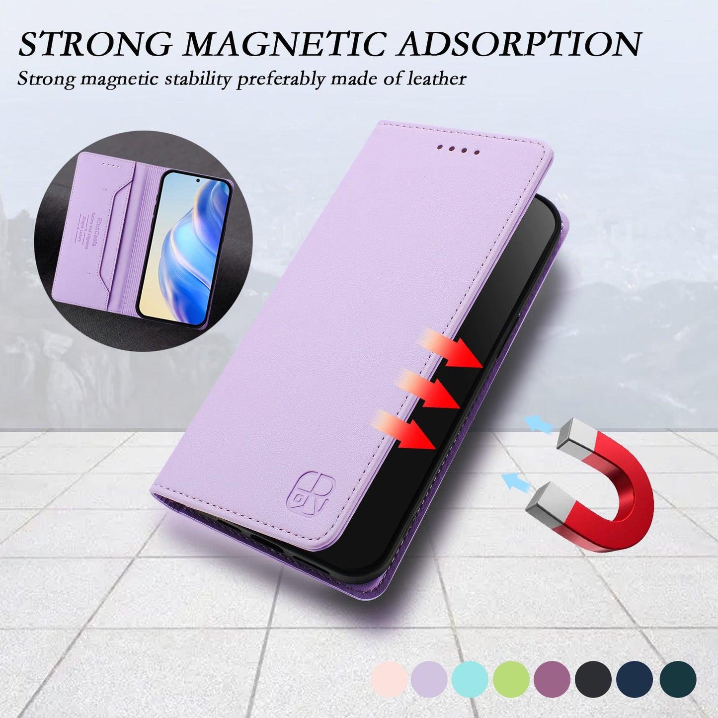 For Samsung Galaxy M06 5G / Galaxy F06 5G Leather Case RINACASIS RC01 Phone Cover with RFID Blocking Wallet Stand - Light Purple