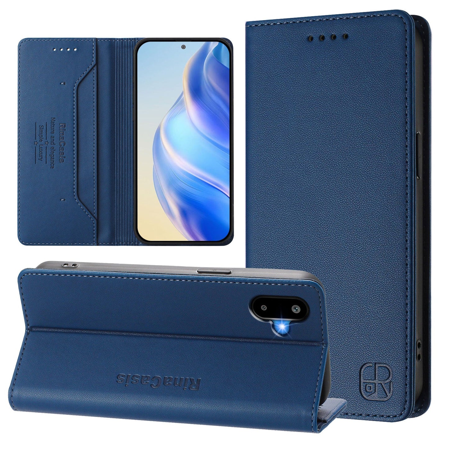 For Samsung Galaxy M06 5G / Galaxy F06 5G Leather Case RINACASIS RC01 Phone Cover with RFID Blocking Wallet Stand - Dark Blue