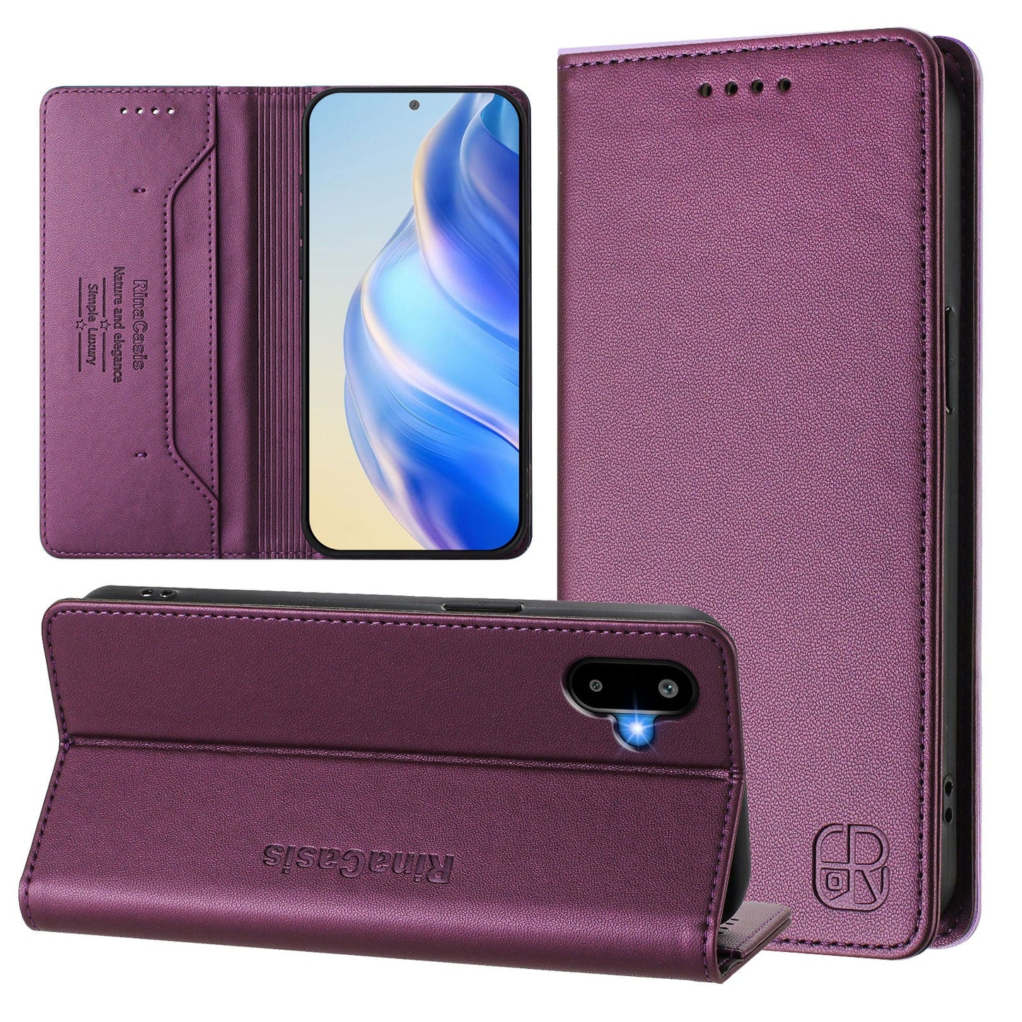 For Samsung Galaxy M06 5G / Galaxy F06 5G Leather Case RINACASIS RC01 Phone Cover with RFID Blocking Wallet Stand - Violet