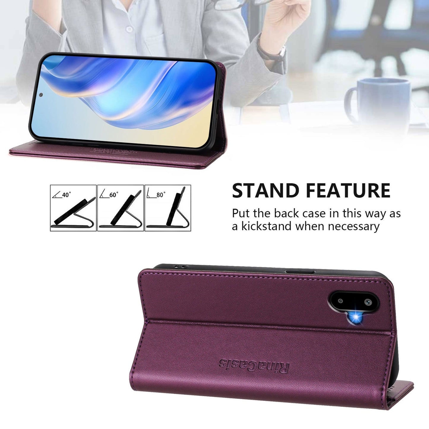 For Samsung Galaxy M06 5G / Galaxy F06 5G Leather Case RINACASIS RC01 Phone Cover with RFID Blocking Wallet Stand - Violet