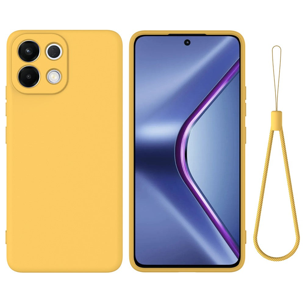 For Oppo K13 5G Liquid Silicone Case Phone Back Cover with Hand Strap - Yellow
