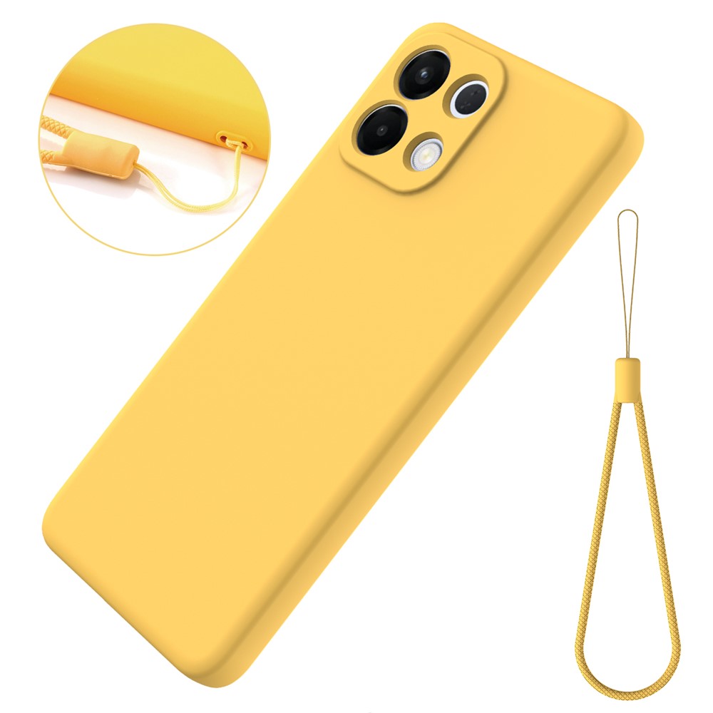For Oppo K13 5G Liquid Silicone Case Phone Back Cover with Hand Strap - Yellow