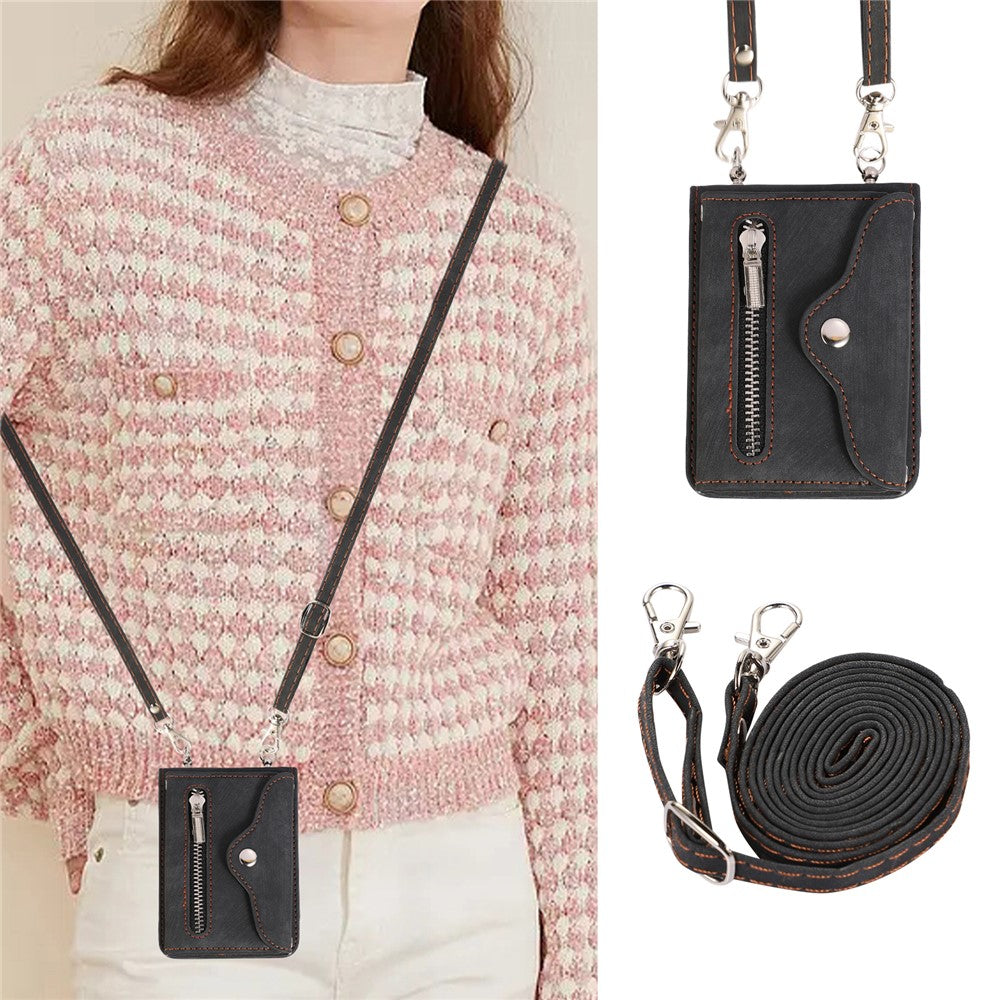 For Samsung Galaxy Z Flip7 FE 5G / Z Flip6 5G Case PU Leather + TPU RFID Blocking Card Slots Phone Cover with 2 Straps - Black