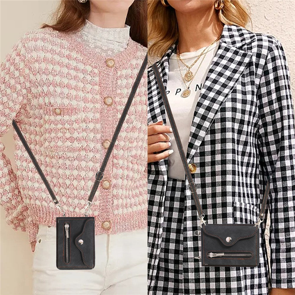 For Samsung Galaxy Z Flip7 FE 5G / Z Flip6 5G Case PU Leather + TPU RFID Blocking Card Slots Phone Cover with 2 Straps - Black