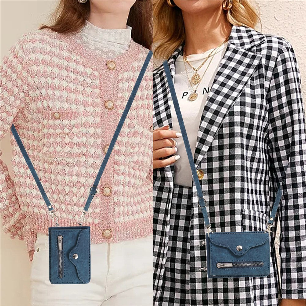 For Samsung Galaxy Z Flip7 FE 5G / Z Flip6 5G Case PU Leather + TPU RFID Blocking Card Slots Phone Cover with 2 Straps - Blue