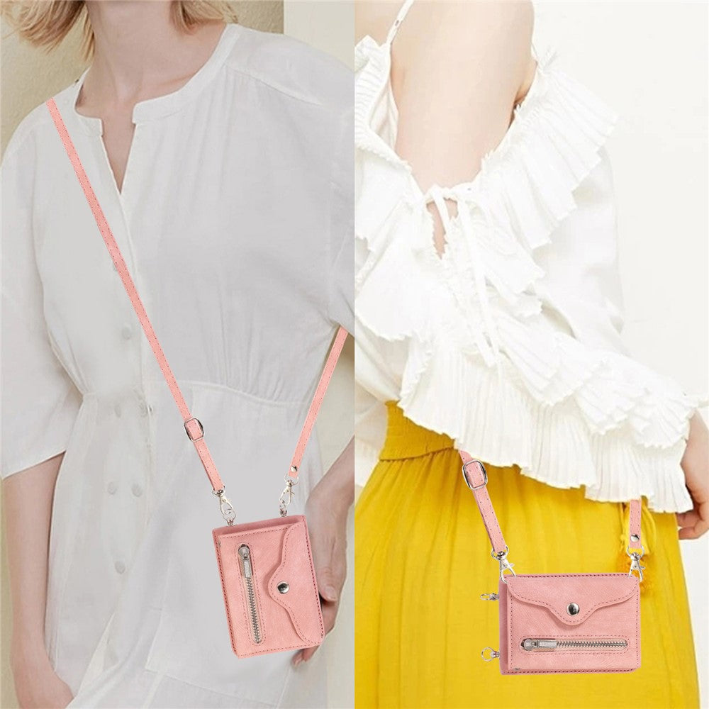 For Samsung Galaxy Z Flip7 FE 5G / Z Flip6 5G Case PU Leather + TPU RFID Blocking Card Slots Phone Cover with 2 Straps - Rose Gold