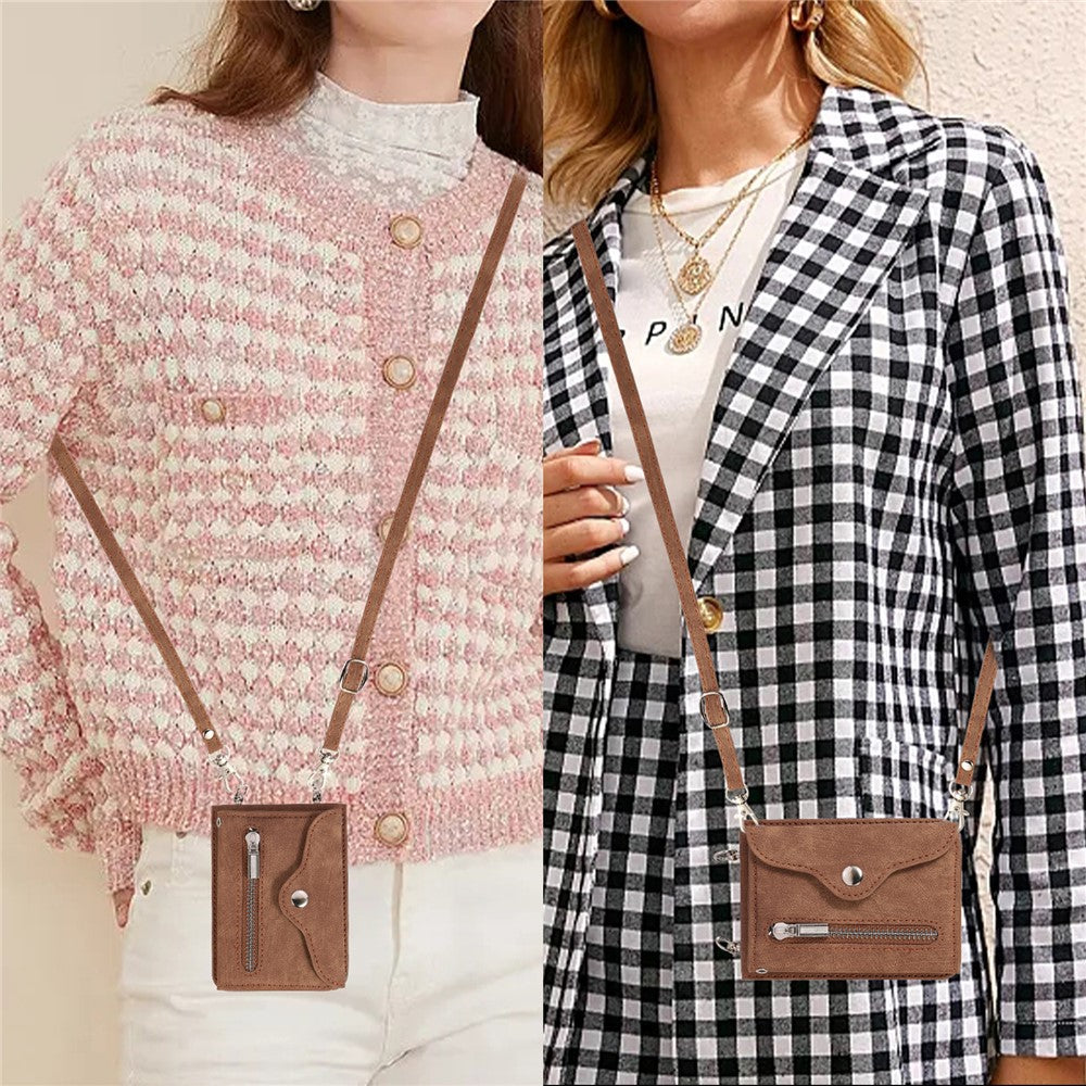 For Samsung Galaxy Z Flip7 FE 5G / Z Flip6 5G Case PU Leather + TPU RFID Blocking Card Slots Phone Cover with 2 Straps - Brown