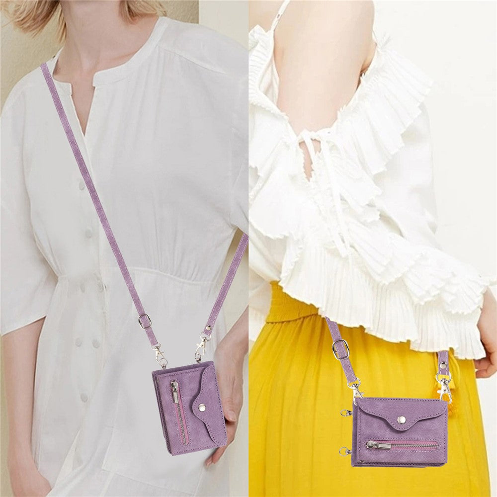 For Samsung Galaxy Z Flip7 FE 5G / Z Flip6 5G Case PU Leather + TPU RFID Blocking Card Slots Phone Cover with 2 Straps - Purple