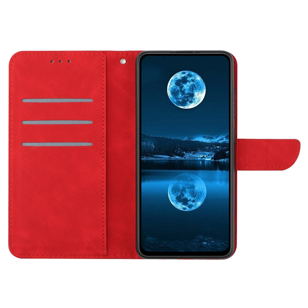 For iPhone 17 Pro Max Case Skin Touch Lines Imprinted PU Leather Flip Phone Cover - Red