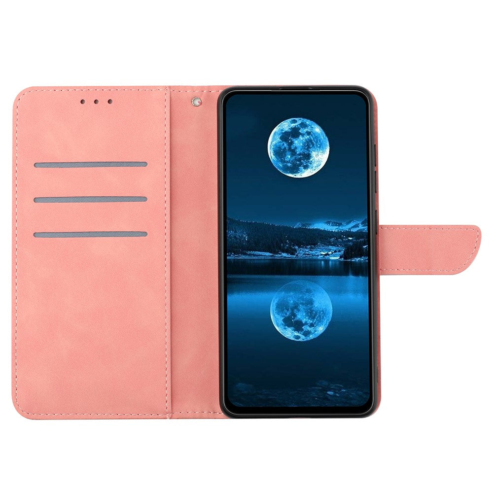 For iPhone 17 Pro Max Case Skin Touch Lines Imprinted PU Leather Flip Phone Cover - Pink