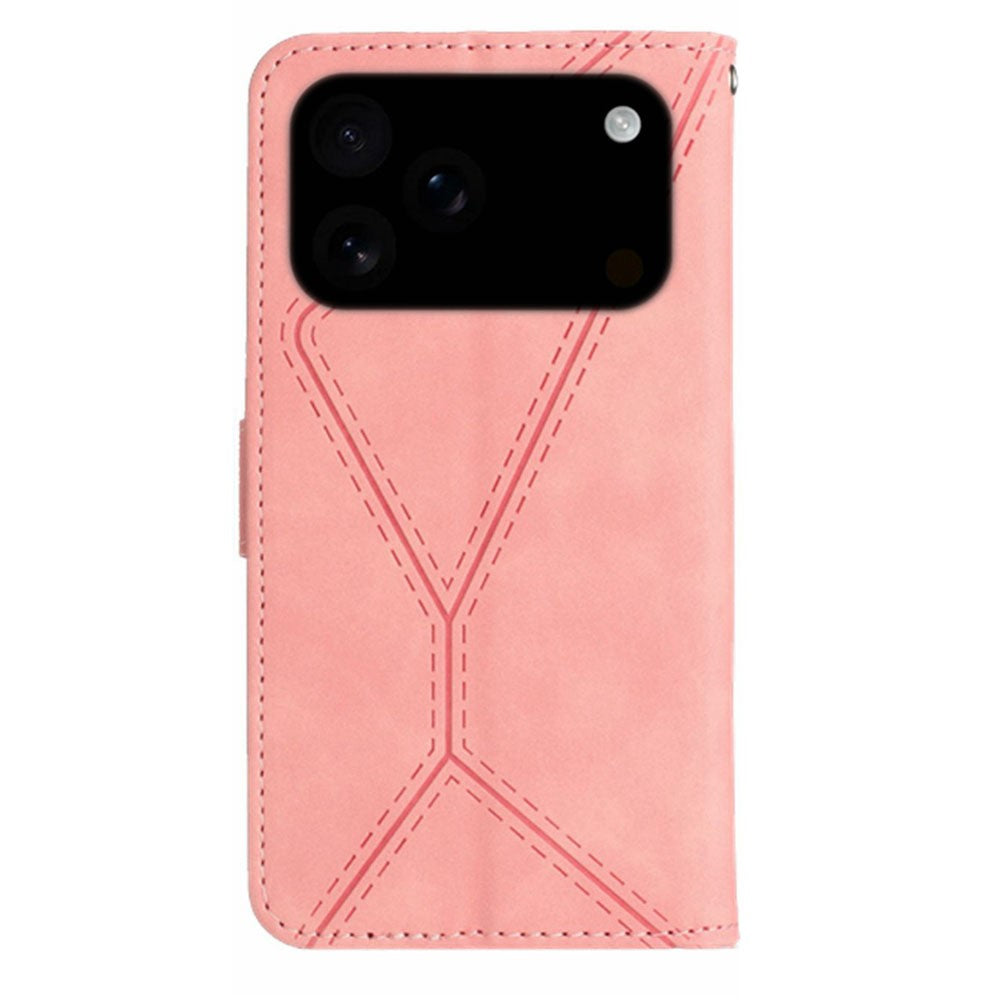 For iPhone 17 Pro Max Case Skin Touch Lines Imprinted PU Leather Flip Phone Cover - Pink