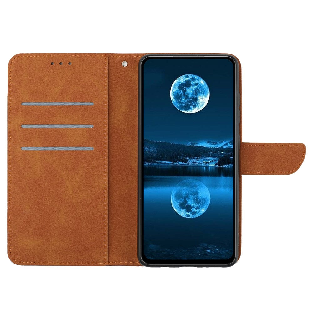 For iPhone 17 Pro Max Case Skin Touch Lines Imprinted PU Leather Flip Phone Cover - Brown