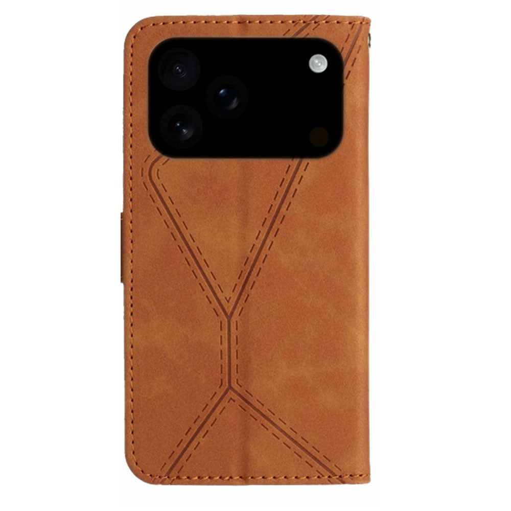 For iPhone 17 Pro Max Case Skin Touch Lines Imprinted PU Leather Flip Phone Cover - Brown