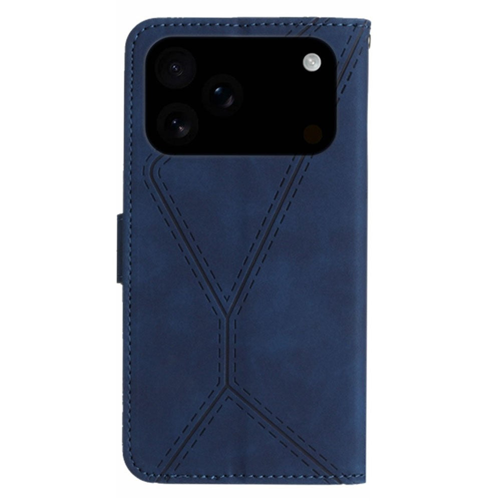 For iPhone 17 Pro Max Case Skin Touch Lines Imprinted PU Leather Flip Phone Cover - Blue