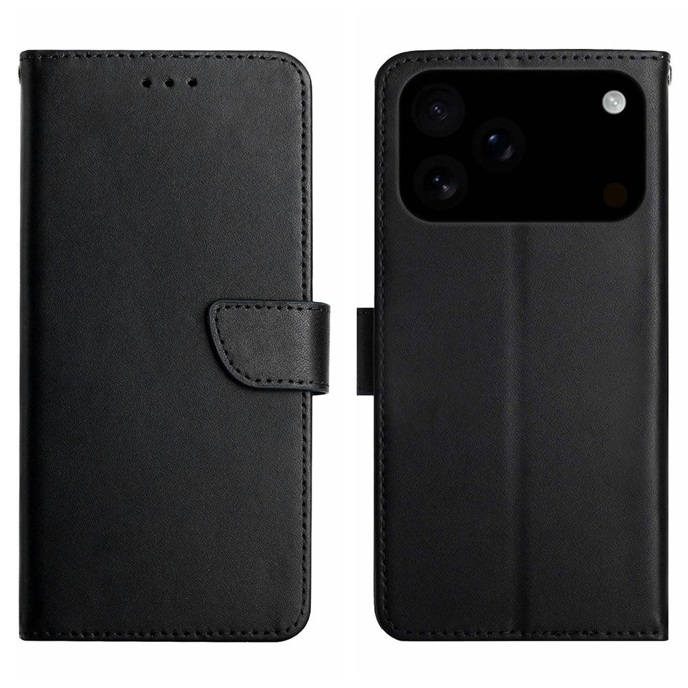 For iPhone 17 Pro Max Case Genuine Cow Leather Phone Cover Nappa Texture - Black