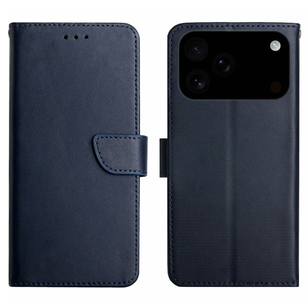 For iPhone 17 Pro Max Case Genuine Cow Leather Phone Cover Nappa Texture - Blue