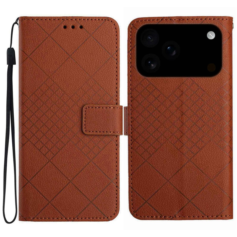 For iPhone 17 Pro Max Case Wallet Imprint PU Leather Flip Folio Phone Cover - Brown
