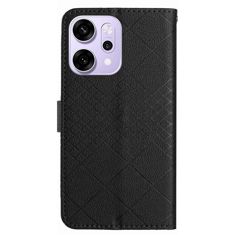 For Oppo Reno14 5G (Global) Case Wallet Imprint PU Leather Flip Folio Phone Cover - Black