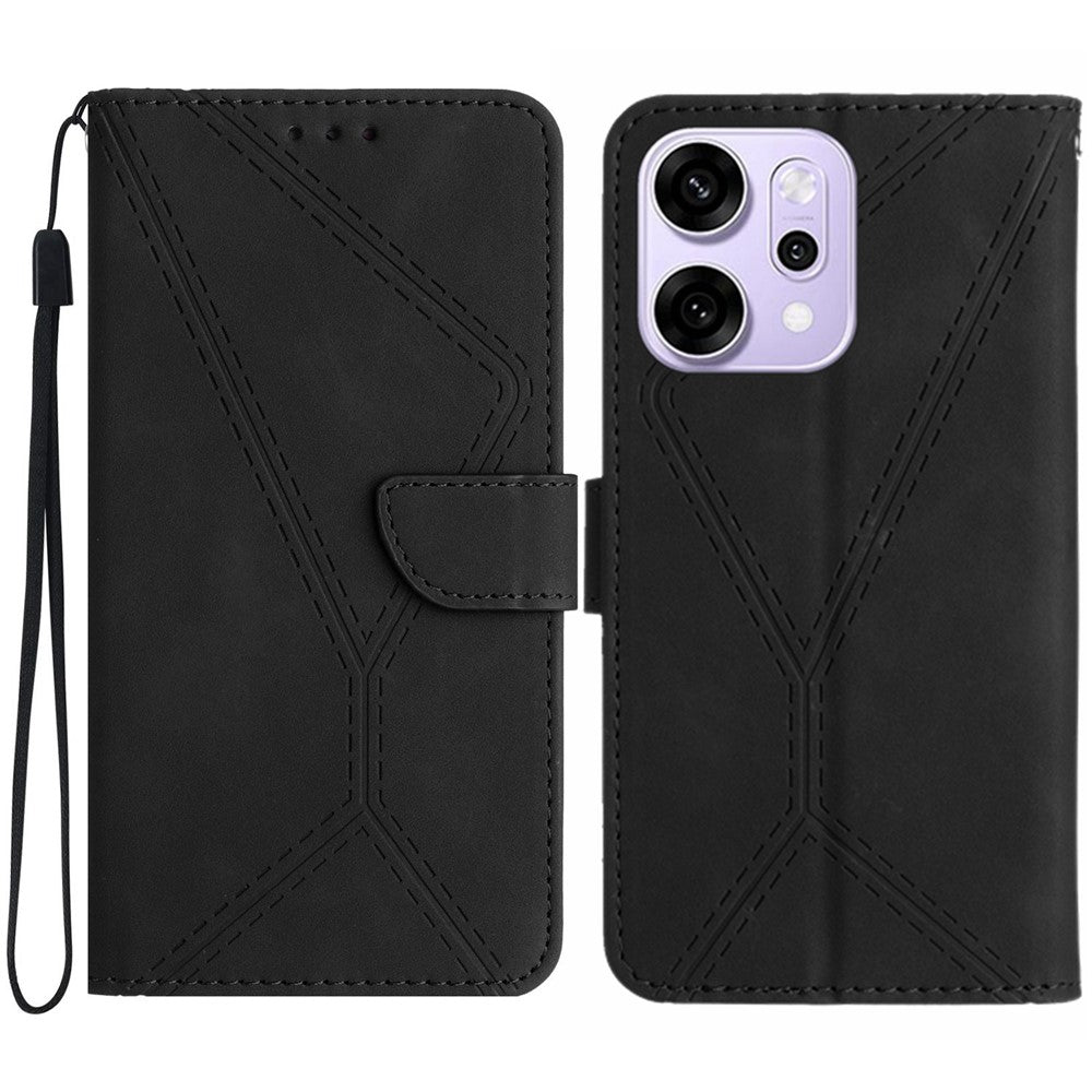 For Oppo Reno14 Pro 5G (Global) Case Skin Touch Lines Imprinted PU Leather Flip Phone Cover - Black