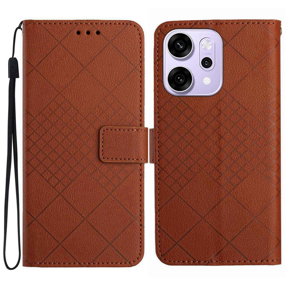 For Oppo Reno14 Pro 5G (Global) Case Wallet Imprint PU Leather Flip Folio Phone Cover - Brown