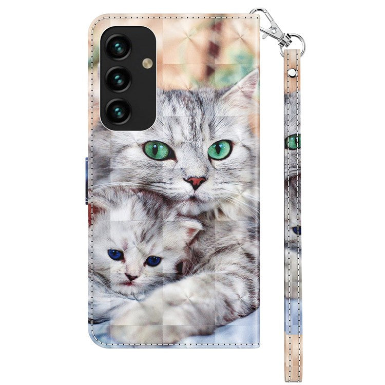 For Samsung Galaxy S23+ PU Leather 3D Pattern Printing Shockproof Case Foldable Stand Phone Wallet Cover with Wrist Strap - Two Cats