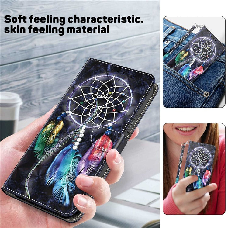 For Honor X8 4G 4G PU Leather 3D Pattern Printing Anti-drop Case Magnetic Clasp Phone Stand Wallet Cover with Strap - Dream Catcher